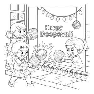 Boy and girl in Indian attire smash coconut with joy for Deepavali小朋友摔椰子庆祝屠妖节