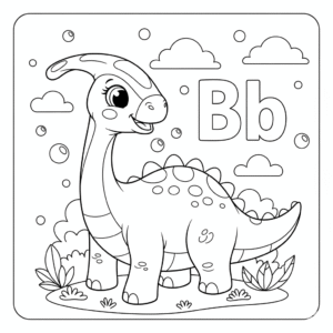 可爱恐龙字母B涂色图 Dinosaur B coloring sheet