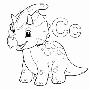 可爱恐龙字母C涂色图 Dinosaur C coloring sheet