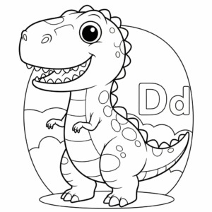 可爱恐龙字母D涂色图 Dinosaur D coloring sheet