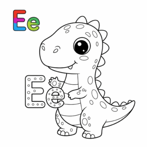 可爱恐龙字母E涂色图 Dinosaur E coloring sheet