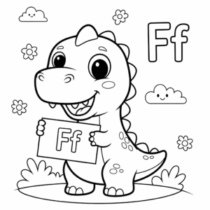 可爱恐龙字母F涂色图 Dinosaur F coloring sheet
