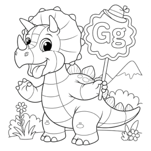 可爱恐龙字母G涂色图 Dinosaur G coloring sheet