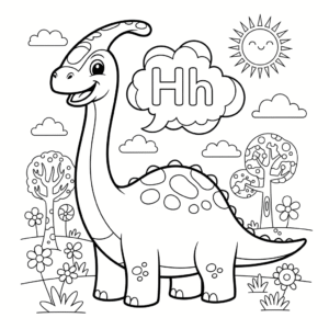 可爱恐龙字母H涂色图 Dinosaur H coloring sheet
