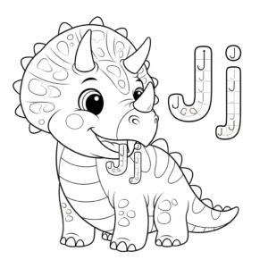 可爱恐龙字母J涂色图 Dinosaur j coloring sheet