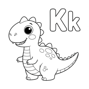 可爱恐龙字母K涂色图 Dinosaur k coloring sheet