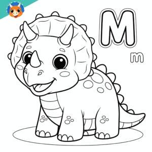 可爱恐龙字母M涂色图 Dinosaur m coloring sheet
