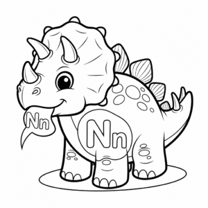 可爱恐龙字母N涂色图 Dinosaur n coloring sheet