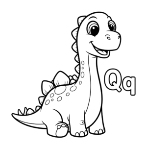 可爱恐龙字母q涂色图 Dinosaur Q coloring sheet