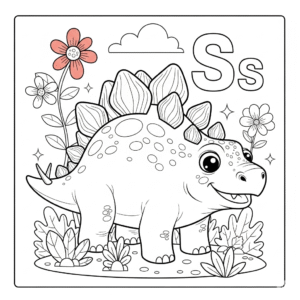 可爱恐龙字母s涂色图 Dinosaur S coloring sheet