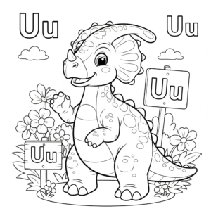 可爱恐龙字母u涂色图 Dinosaur U coloring sheet