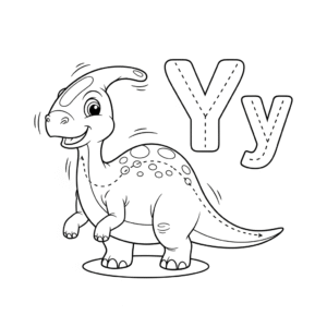 可爱恐龙字母y涂色图 Dinosaur Y coloring sheet