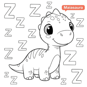 可爱恐龙字母z涂色图 Dinosaur Z coloring sheet