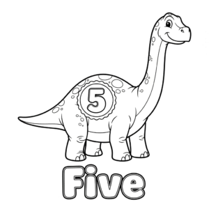 Diplodocus with number 5 dinosaur coloring page