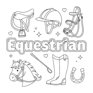 questrian gear including saddle, boots and helmet | 马术装备：马鞍、靴子与头盔