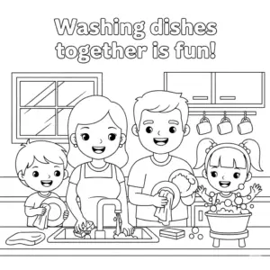 一家人一起洗碗 family washing dishes together at the sink