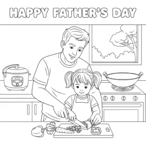 Dad showing daughter how to cut vegetables
