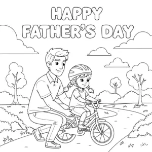 Dad teaching his daughter how to ride a bicycle