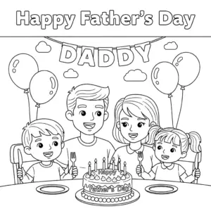 Family eating cake together on Father’s Day
