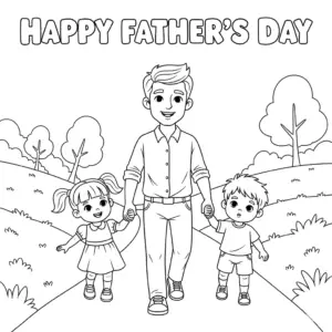 Father walking with his son and daughter hand in hand