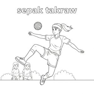 Girl practicing sepaktakraw with a ball on an outdoor court女运动员练习藤球