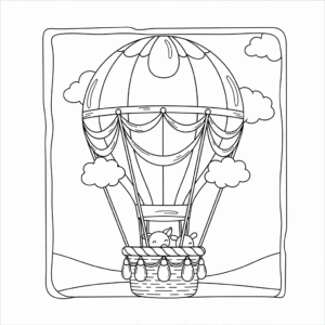 Hot air balloon coloring page for kids. 儿童热气球填色图。