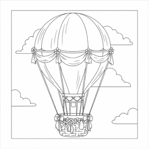 Hot air balloon coloring page for kids. 儿童热气球填色图。