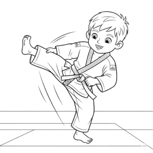 Warming up for Judo practice, coloring page, 柔道热身运动