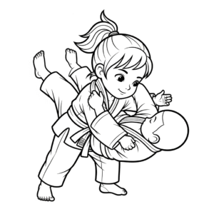 Girl practice throwing boy , Judo uniform coloring page. 女生练习摔倒男孩。
