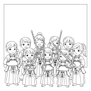 Kids kendo coloring page with bamboo sword剑道填色图