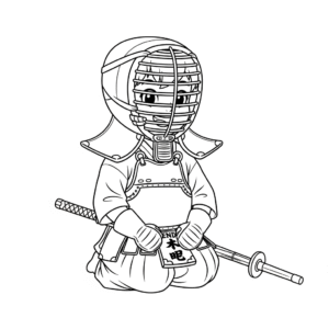 Kid kendo coloring page with bamboo sword剑道填色图