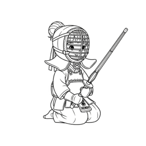 Kid kendo coloring page with bamboo sword剑道填色图