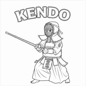 Kid kendo coloring page with bamboo sword剑道填色图
