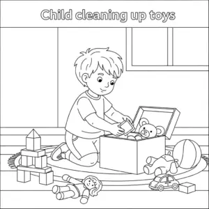A little boy puts toys back in the box | 小孩把玩具收回箱子