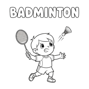boy smashing shuttlecock in a badminton game – coloring sheet 男生扣球填色图