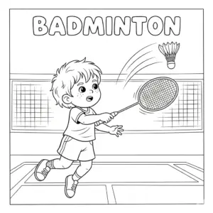 boy smashing shuttlecock in a badminton game – coloring sheet 男生扣球填色图
