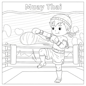 Boy Muay Thai punching pose coloring page