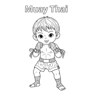 Muay Thai guard stance coloring page – ready to fight 泰拳备战姿势儿童填色图