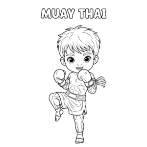 Muay Thai knee strike coloring page for kids 儿童泰拳膝撞动作填色图