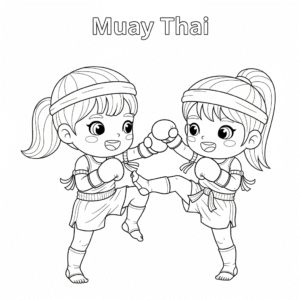 Muay Thai sparring coloring sheet – two kids boxing 儿童泰拳对打练习填色图
