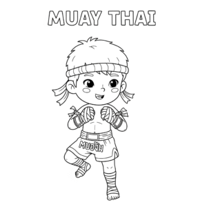 Muay Thai guard stance coloring page – ready to fight 泰拳备战姿势儿童填色图