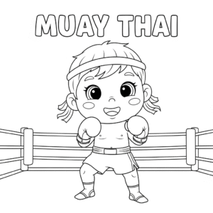 Muay Thai guard stance coloring page – ready to fight 泰拳备战姿势儿童填色图