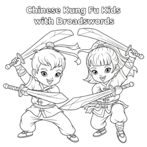 中国武术剑术，Kids practice sword in wushu outfit.