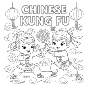 中国武术，Kids practice chinese kong fu in wushu outfit.