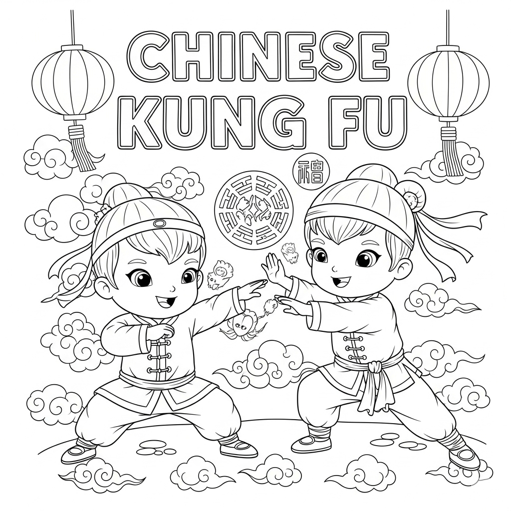 中国武术，Kids practice chinese kong fu in wushu outfit.
