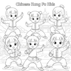 中国武术，Kids practice chinese kong fu in wushu outfit.