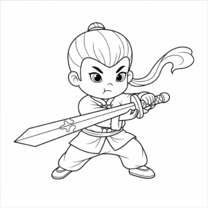 中国武术剑术，Kid practice sword in wushu outfit.