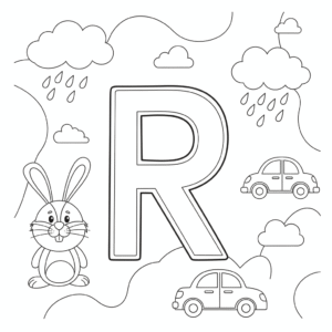字母R大写填色图，适合儿童学习ABC上色练习