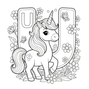 字母U大写填色图，适合儿童学习ABC上色练习