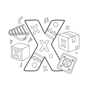 字母X大写填色图，适合儿童学习ABC上色练习
